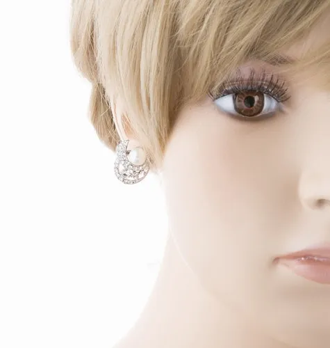 Bridal Wedding Jewelry Crystal Rhinestone Pearl Simple Stud Earrings Silver