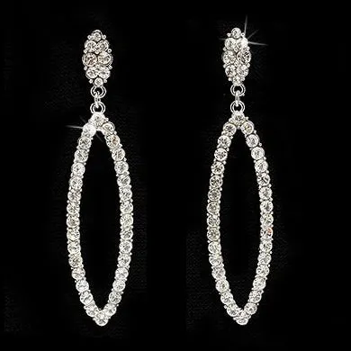 Bridal Wedding Jewelry Crystal Rhinestone Simple Hoop Dangle Earrings Silver