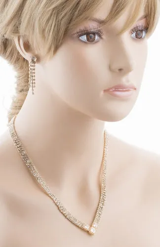 Bridal Wedding Jewelry Crystal Rhinestone Simple Sparkle Design Necklace Gold