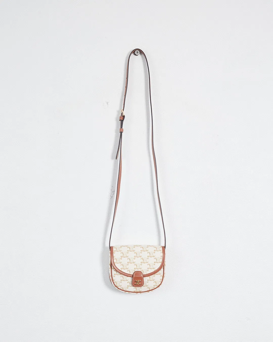 Celine mini 'sac 16 besace' bag in triomphe canvas & leather, white & tan