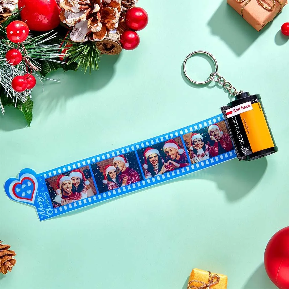Custom Photo Film Roll Keychain Colorful Heart Decor Camera Keychain Christmas Day Gift
