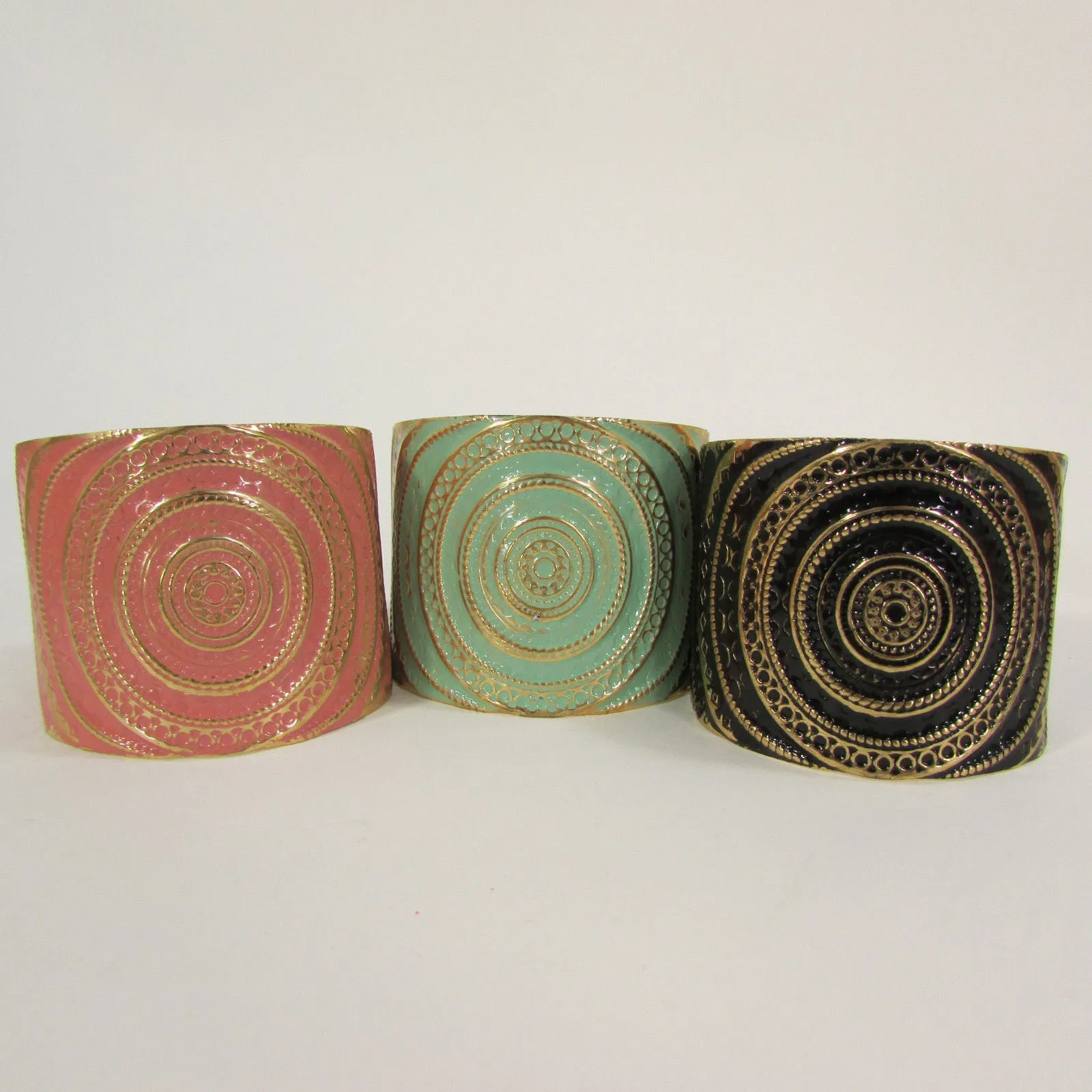 Gold With Pink / Black / Metal 2" Wide Cuff Bracelet Hand Trendy Fashion
