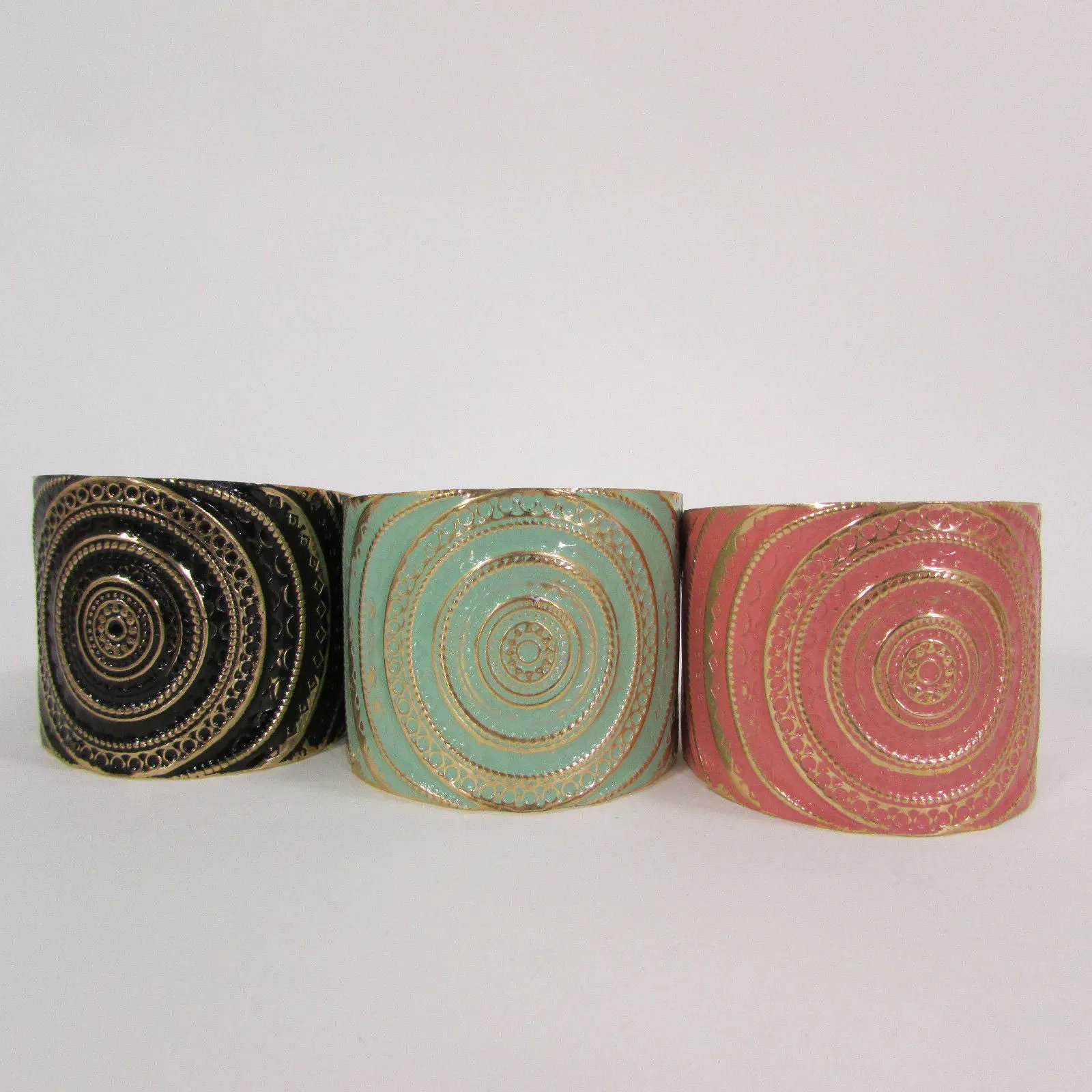 Gold With Pink / Black / Metal 2" Wide Cuff Bracelet Hand Trendy Fashion