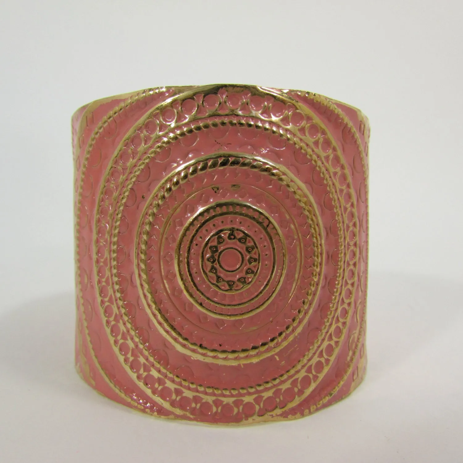 Gold With Pink / Black / Metal 2" Wide Cuff Bracelet Hand Trendy Fashion