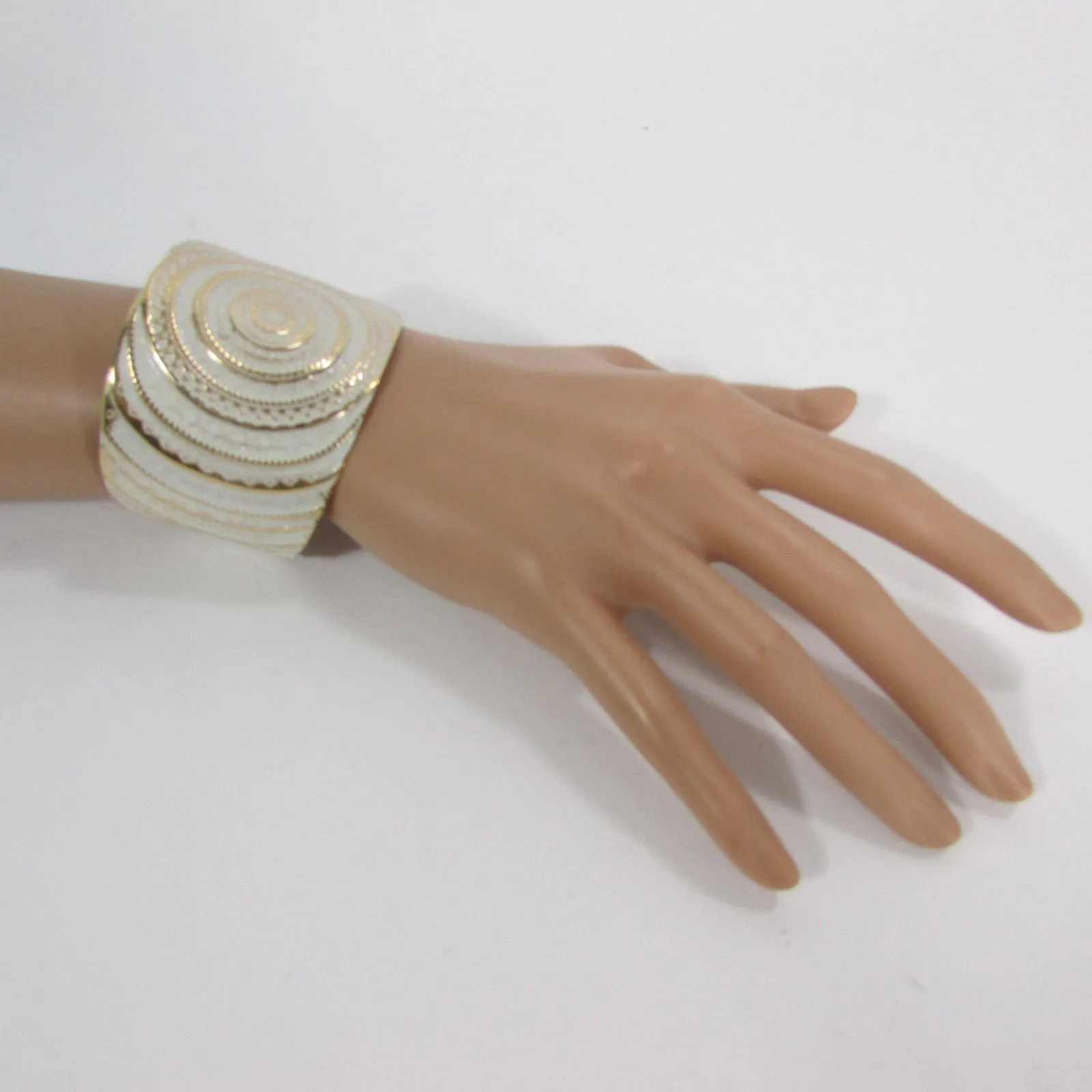 Gold With Pink / Black / Metal 2" Wide Cuff Bracelet Hand Trendy Fashion