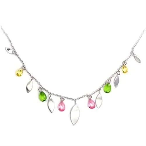 High-Polished 925 Sterling Silver Necklace with AAA Grade CZ in Multi Color for Women Style 6X106