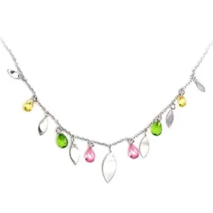 High-Polished 925 Sterling Silver Necklace with AAA Grade CZ in Multi Color for Women Style 6X106