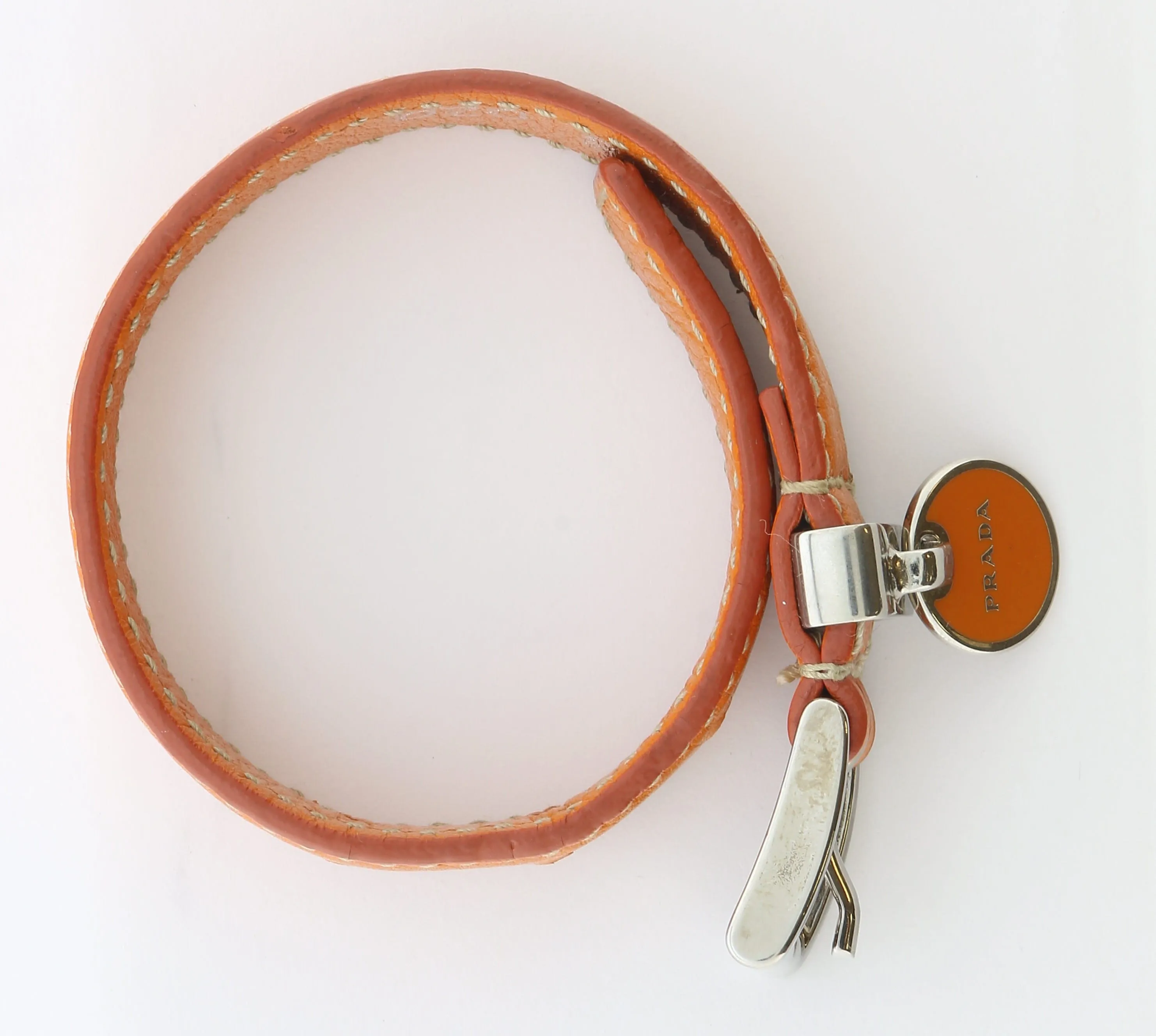 Prada Signature Orange Leather Logo Braclelet