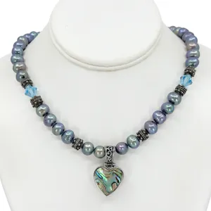 Sterling silver freshwater pearl crystal bead abalone pendant necklace